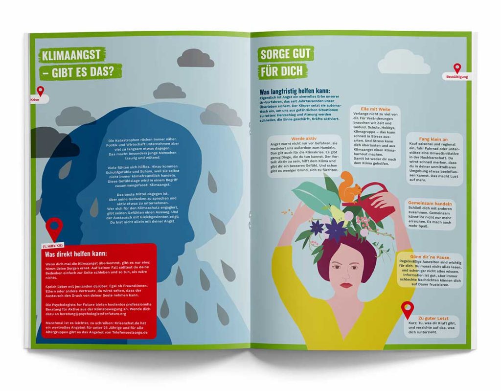 Abbildung Doppelseite des Kindermagazins "Neue Wege zum Klimaschutz"